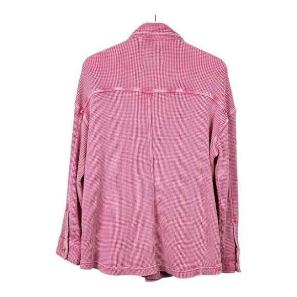 Bagatelle Collection Waffle Knit Shacket Washed Pink - Picture 2 of 10